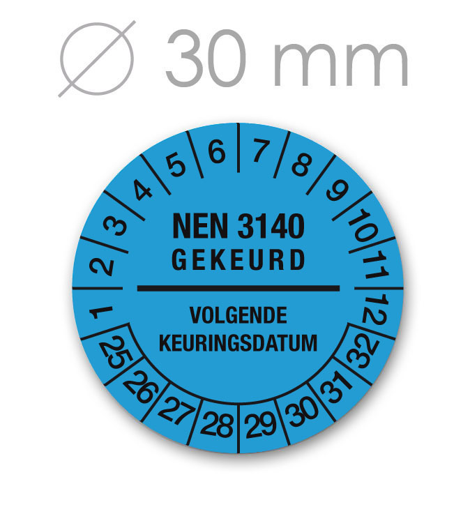 Keuringssticker 30 mm blauw